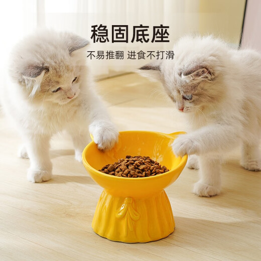 FD.Cattery cat bowl, ceramic anti-black chin, easy to clean, easy to eat, anti-tipping, high-leg neck protection, cat and puppy drinking bowl, cat food bowl
