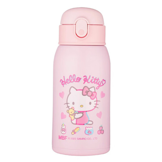 HELLO KITTY 凯蒂猫儿童卡通保温杯316镜面不锈钢带吸管保温水杯女童小学生保温杯 KT-1381【粉色600ML】