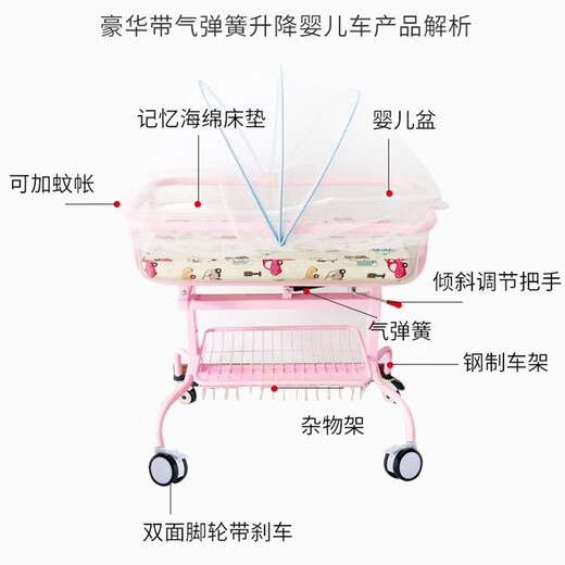Belutos Confinement Center Club Crib Newborn Multifunctional Stainless Steel Removable Anti-spill Milk Baby Stroller Blue Model + Mattress Mosquito Net + Fully Transparent Basin