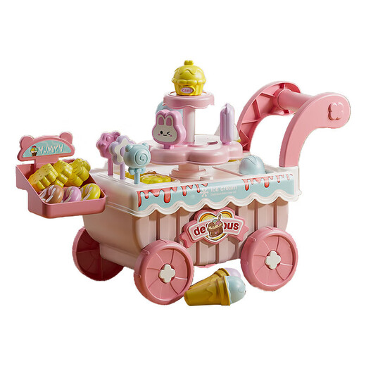 Yunya Kindereis Ice Cream Car spielen Hausspielzeug Eis Spielzeugset 3-6. Geburtstag Geschenk Eiscreme Candy Car-Pink [Sound und Licht + Drehen]