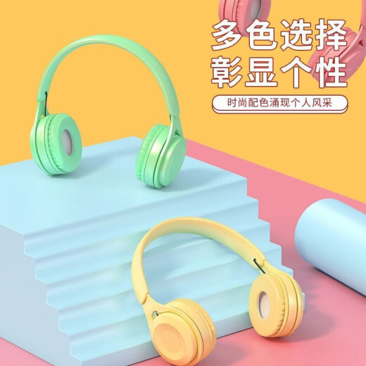 Hanxin Macaron head-mounted Bluetooth headset with plug-in card for gaming, listening to music, and sports headphones are suitable for Apple, Android, vivo, Huawei, Xiaomi, computers, tablets, etc. Universal Lemon Yellow [Bluetooth + Charging Cable + Audio Cable]