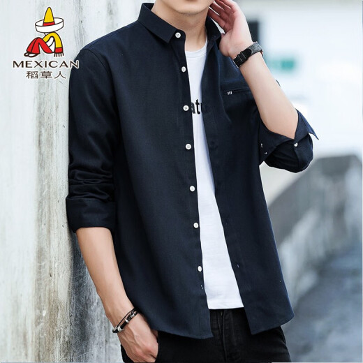 Scarecrow (MEXICAN) shirt men's fashion versatile cotton long-sleeved shirt men's casual loose shirt jacket men's dark blue XL