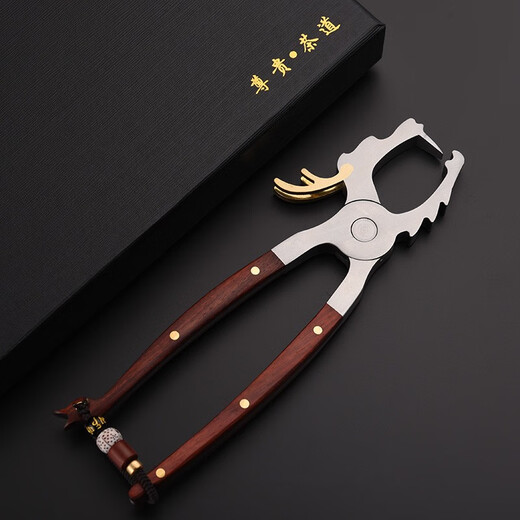 Congjian 304 stainless steel tea tongs Pu'er tea knife tea brick tea cone dismantling tea kung fu tea set accessories tea opener tea cake tool red rosewood faucet tea tongs (opening and closing elastic version)