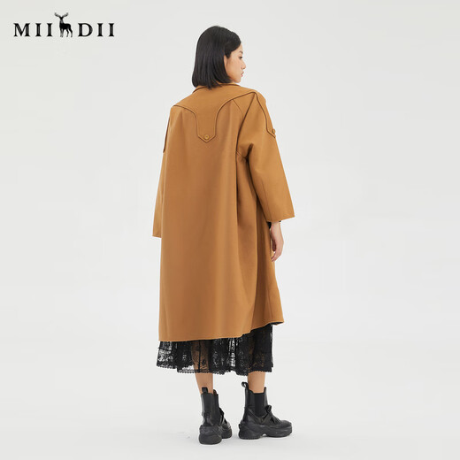 谜底2022冬季新品复古优雅长款宽松羊毛呢大衣外套女229MD6195 土卡其 S