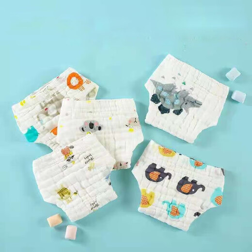 Colorful gauze diaper pure cotton washable baby urine melon newborn diapers baby diaper pants urine ring mustard summer men S (0-2 months) 8 Jin [Jin equals 0.5 kg] below / 5 packs