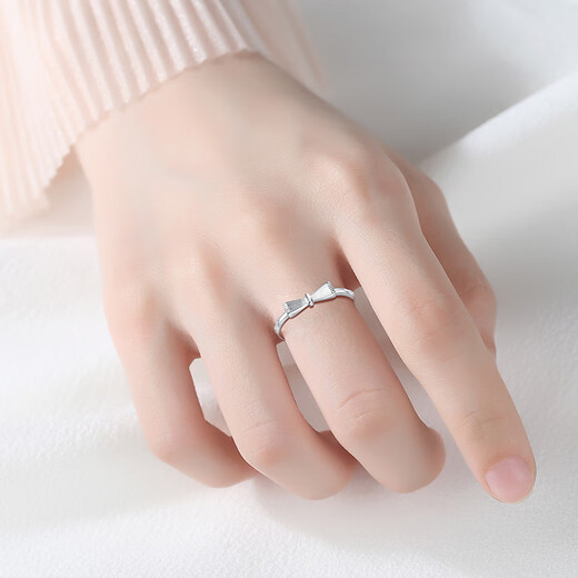 Misu platinum ring for women PT950 platinum bow live ring birthday gift for girlfriend, weight 1.8-2.0 grams + free engraving