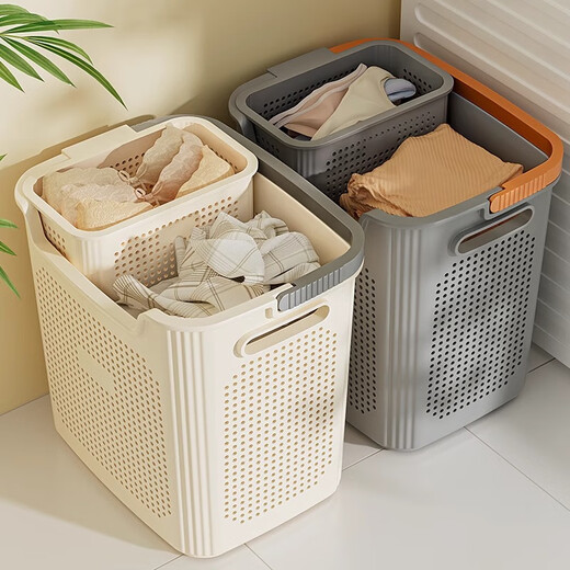 Mud quality dirty clothes basket dirty clothes storage basket household dirty clothes basket laundry basket bathroom bathroom clothes putting artifact laundry basket large size - cream white