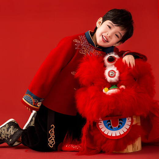 Qibo Hanfu Boys Winter 2026 New Children's New Year's Clothes National Style Ancient Costumes Yunqilongxiang Red and Blue Tops 120