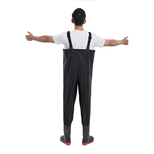 Yuduoduo waders, half-length waterproof pants, thickened fishing trousers, wading pants, fishing suits, leather forked pants, sea suits, lotus root digging suits, rubber style black 42
