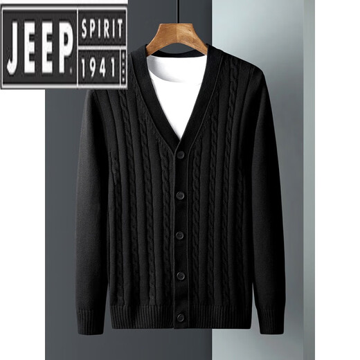 JEEP SPIRIT男装针织开衫男士毛衣外套薄款商务V领毛线衣男春秋冬202 MY9031黑色 M