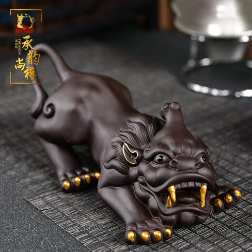 Chengyun Shangzun (VHUNSZON) Purple sand tea pet, painted gold Pixiu, tea toy ornaments, tea tray, tea table, tea set, personalized color change, can support a pair of tea ceremony accessories, painted gold Pixiu to attract wealth