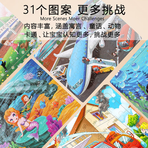 Miaowaer Puzzle Transporte infantil Marco de madera Puntuación Puntuación Animal Story Toys 3-6 años de edad de educación temprana SIDA con tren de mapa base [60 piezas]