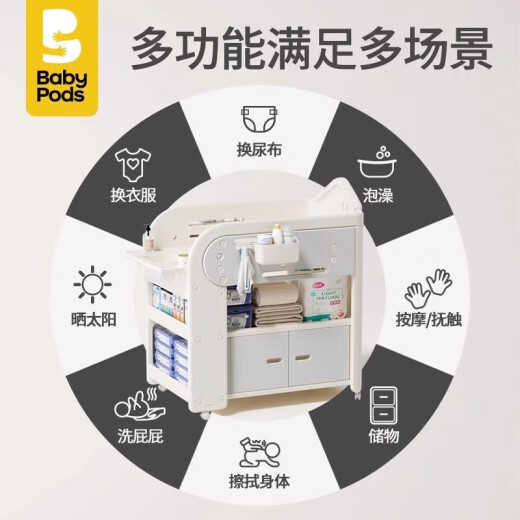 babypods尿布台宝宝护理台新生婴儿床多功能移动换尿布幼儿洗澡台浴盆 多功能护理台+硅胶垫+2收纳盒