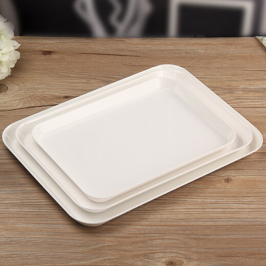 KORDCO tableware melamine tray hotel tray tea tray household water cup tray rectangular cake bread tray imitation porcelain white tray dinner plate white rectangular tray length 38cm*width 28cm*height 2.8cm