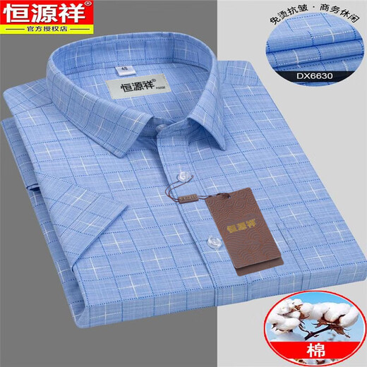 Hengyuanxiang Shirt pour hommes à manches courtes à manches courtes et à manches courtes en fer Fire Forme Formal Real Pocket à moitié à manches lâches Daddy Suit Blue Fine Grid Heng-Dx6629 S / 38 suggéré 95-115Jin [Jin est égal à 0,5 kg]