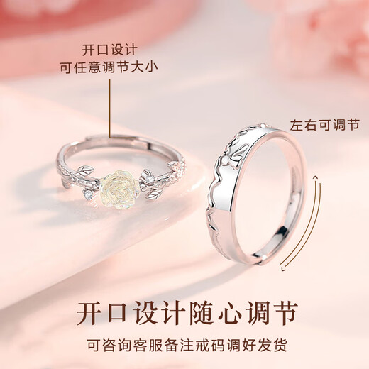 Falinluo Little Prince Couple Ring 999 Pure Silver Men and Women's Ring High-end Love Token Christmas Gift for Girlfriend Little Prince and Rose Couple Ring Pair A Type
