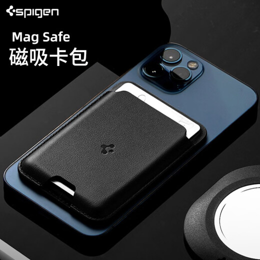SPIGENSpigen Magnetic Card Holder MagSafe Leather Card Holder Accessories Suitable for Apple iPhone 15/14/13 Portable Invisible Back Post Compact MagSafe Leather Card Holder [Classic Black]