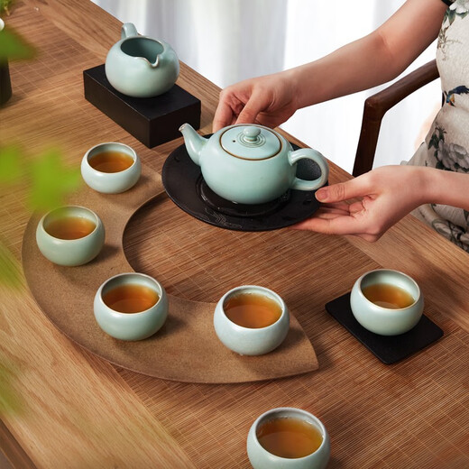 Dongdao Ru Kiln Henan Heritage Fuyuan Tea Set Ceramic Kung Fu Tea Set Ru Porcelain High-end Tea Set Complete Gift Box Fuyuan Teapot Half Set 8 Piece Set 25 Styles
