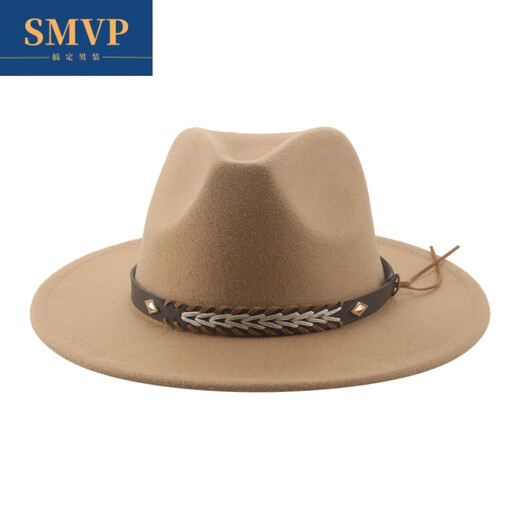 SMVP Tibetan top hat cowboy hat felt hat western cowboy woolen Tibetan hat ethnic style Xinjiang Tibet travel hat brown M (56-58cm)