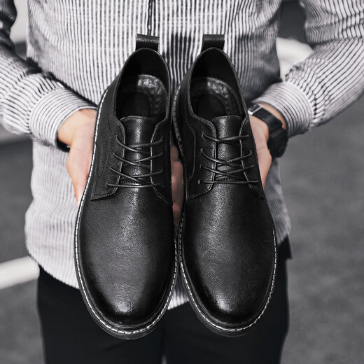
LWOK new product casual leather shoes fashionable men's shoes Korean version men's business shoes men's formal shoes versatile flat shoes trendy shoes 9920 black 40