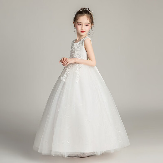 Dev Ake Dress Children's Girl Falda Princess Falda Anfitrión de piano de alta gama Vestido de noche Vestido de noche Boda de verano Big Boy BX683 MANEGO LARGO White 140 (recomendado 51-60 Jin [Jin equivale a 0.5 kg])