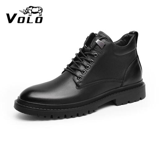VOLO Rhino Herrenstiefel High-End-Martin-Stiefel Herren-High-Top-Schuhe plus Samt zum Warmhalten britische Freizeitstiefel dickbesohltes Lederfutter Herrenstiefel schwarz plus Samt 44