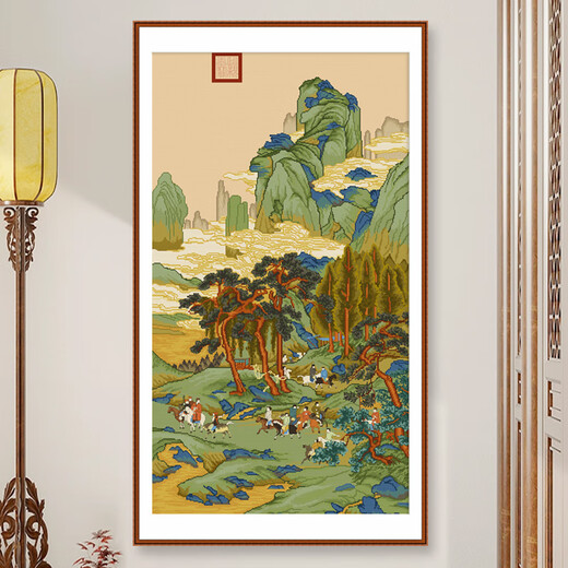 春天十字绣中式经典名画仇英明皇幸蜀图竖版十字绣客厅手工自己绣新款线绣 生态棉三股绣/6627幸蜀图仇英版