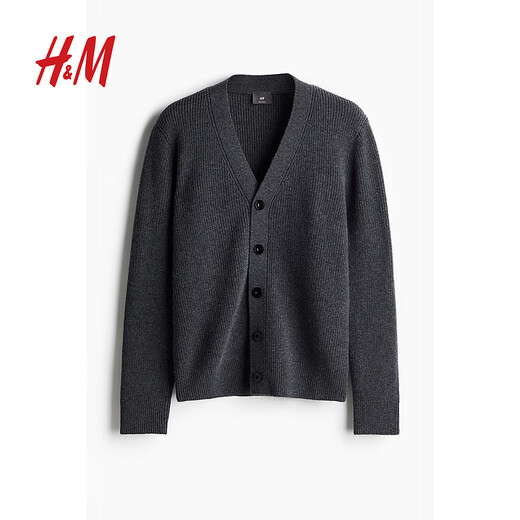 
H/M men's sweater summer casual comfortable fashion regular style wool cardigan 1235313 rice gray 170/92S