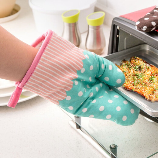 Shengying Oven Gloves Thickened Insulated Gloves Anti-scalding Gloves Microwave Oven Gloves Heat-Resistant Gloves Two Pack Coffee Wave Dots