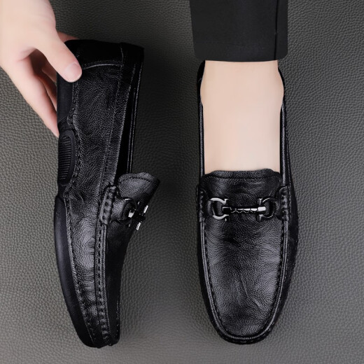 Clohoo Doudou Chaussures Spring and Automne Geatic Cuir Business Casual Cuir Chaussures Men Soft Sole Sole British British non glip Pendal Pédale Black 40 [Taille de la chaussure en cuir]