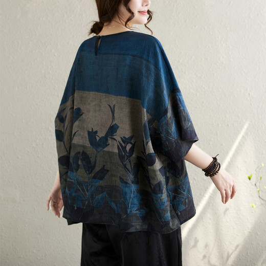 JIANDANG (JIANDANG) large-size women's summer new niche retro printed T-shirt for women, slim and fashionable loose tops, trendy 9275 blue-9275 large-size average size [180Jin [Jin equals 0.5 kg] below]