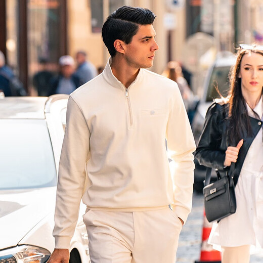 
Mr. Cloth zipper half high neck thickened cotton spring and autumn sweatshirt men's new long-sleeved T-shirt European and American style BT12176 Ivory white 3XL (190)