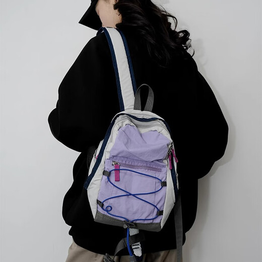 Lugeli Outdoor Backpack Contrast Color Mountaineering Bag Picnic Retro Small School Bag Lightweight Travel Bag Lightweight Hiking Small Backpack Outdoor Backpack Purple