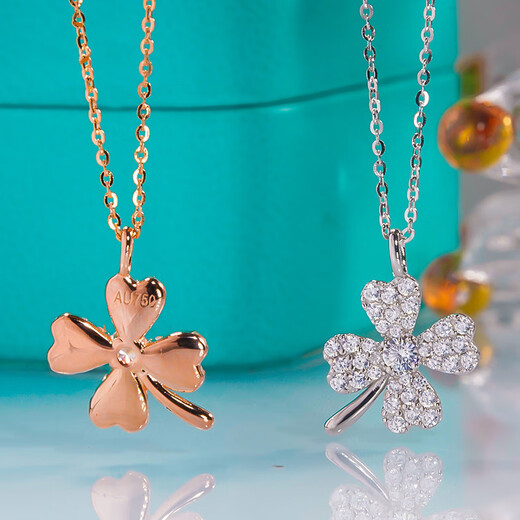 Fat Donglai's same style 18K inlaid clavicle chain for women AU750 rose gold imported technology American technology moissanite l stone pure l silver plated l platinum four-leaf clover necklace