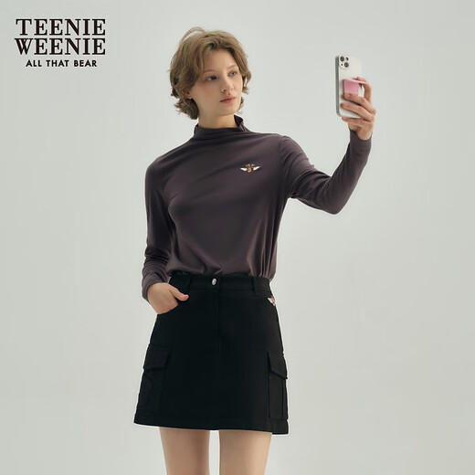 Teenie Weenie bear autumn and winter casually cut heating muscle base layer gray T-shirt white top base layer for women anthracite M (165)