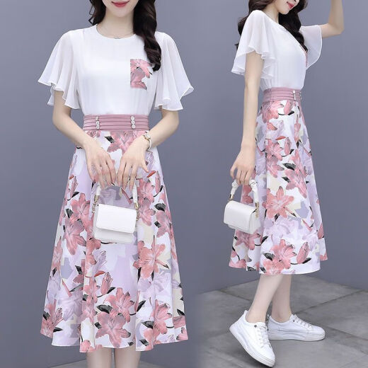 Yoekbird Vestido de gasa dulce francesa para mujeres en verano 2025 Nuevo temperamento Falda floral que abraza el set de dos piezas 9767# Blue Original Spot Set s