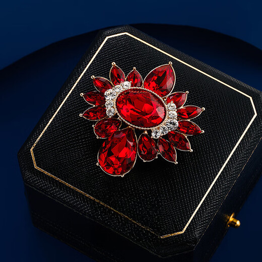 Haikai Brooch Women's Red Crystal Suit Brooch Luxury Jewelry Valentine's Day Birthday Gift for Wife and Girlfriend Hinata Flower Red Crystal Brooch