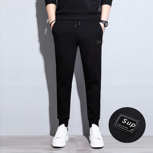 LEXC Light Luxury High-High Grain Sports Sports Pants Summer Spring Autumn Winter New Borded Gold Fashion Pants Loose Plus Velvet Black 3291 más Velvet M Recomendado 90-100 Jin [Jin equivale a 0.5 kg]