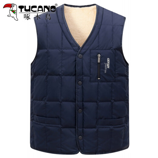 Woodpecker middle-aged and elderly men's vest men's velvet thickened winter new warm vest vest dad wear large size down cotton vest black XL
