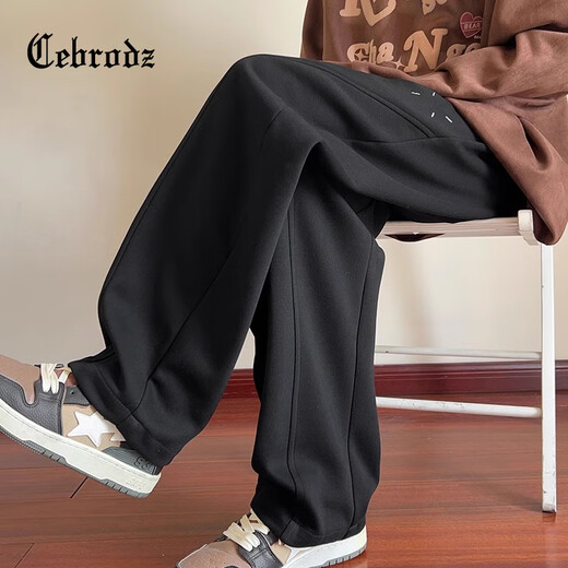 Cebrodz France casual pants men's design scimitar pants autumn new sweatpants loose straight sports pants plus velvet pants white gray plus velvet 2XL