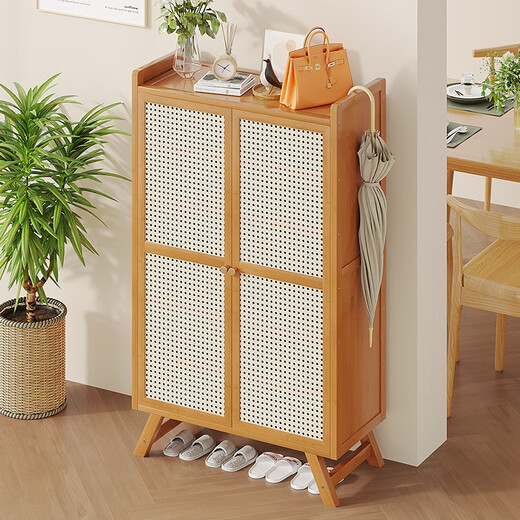 Sizhuge home door shoe cabinet 2025 new entry good-looking dormitory shoe rack with door simple rental room strong and durable brown plastic rattan door 7 layers