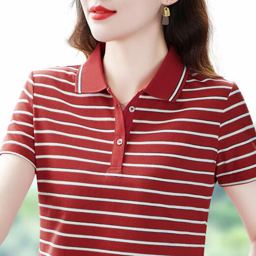 Dutron Cotton Revers kurzärmeliges T-Shirt für Frauen im Sommer Neues lose und atmungsaktives halbärmeliges Streifenpolo-Hemd mit mittleren Alterszeiten für Frauen, Gelb 3518 Modell 2xl (Empfohlen 120-130jin [Jin gleich 0,5 kg]))
