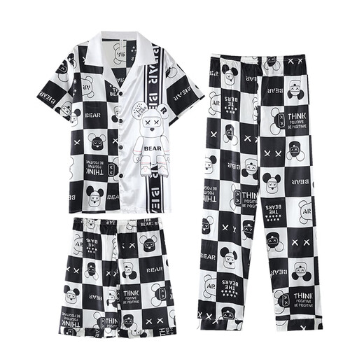 Catmans neue kurzärmelige Long Hosen Herren-Pyjamas Drei-teilige Sommer-Eisseide-Teenager können außerhalb B673 3xl zu Hause tragen (vorgeschlagener Größe 185 und Gewicht 175