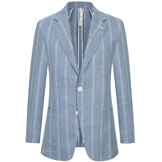 Dongbolini summer striped casual suit men imported fabric wool casual suit jacket light gray blue wide strip 46