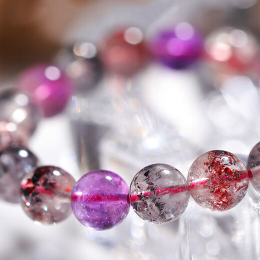 EVAIY high-end collection-grade authentic seven-crystal bracelet for women, blackcurrant, purple-red, pink, strawberry, birthday and Valentine's Day gift, collection-grade super seven-crystal bracelet-7mm