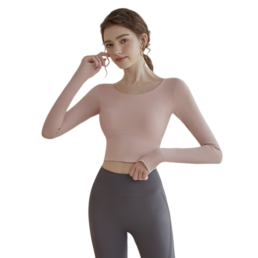 Youyou Yoga Wear Women's New Autumn and Winter Fitness Wear Long Sleeve Suit High-end Sportswear Pilates J32030CG Light Pink Top Fixed Cup + Gray Sports Pants XL