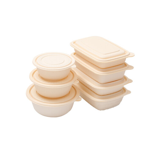 Muranol Disposable Corn Starch Lunch Box Lunch Box Environmentally Friendly Biodegradable Takeaway Packed Lunch Box Soup Bowl Starch-based Tableware Octagonal 2500ml + Lid (50 Sets)