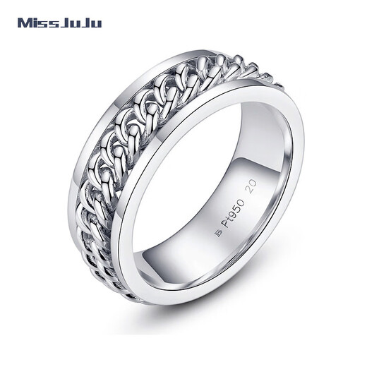Miss JuJu pt950 platinum twist ring for men, domineering and fashionable platinum ring, thick style, rotatable, customizable, size 16, about 18g, more refunds according to actual hair.