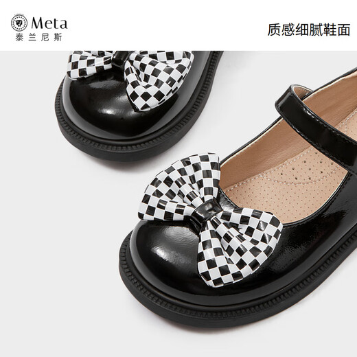 Tyrannis girls' leather shoes spring new children's black leather shoes performance etiquette black leather shoes campus style mirror black 31 inner length 20.5cm