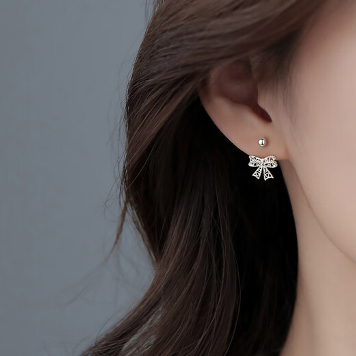 Xiangnan 999 sterling silver bow earrings 2025 new popular light luxury earrings niche high-end feminine earrings 999 silver hollow bow earrings (pair)